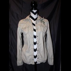 GAP Tan Snap Button Embroidered Shirt